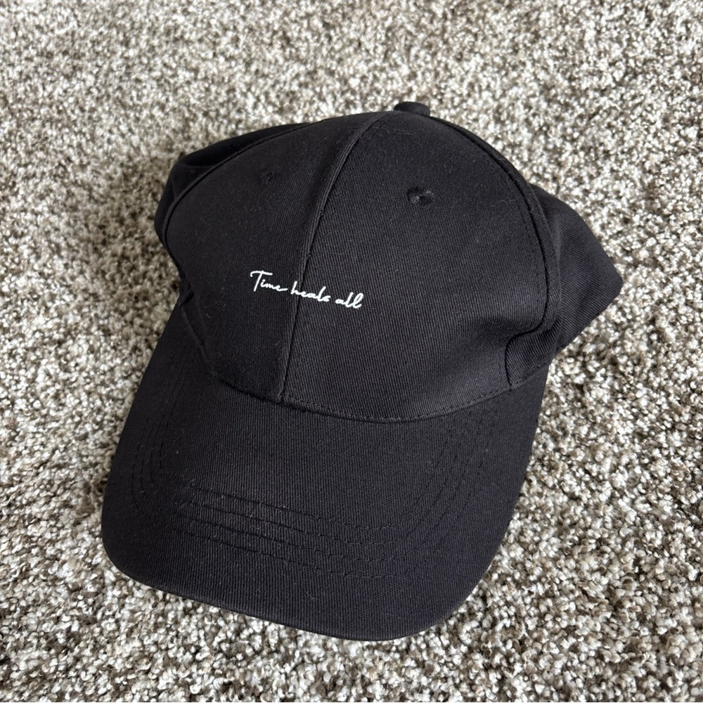 Black Dad Hat Time Heals All Embroidered Cap Minimalist Adjustable Strapback